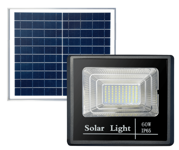 Projetor LED 60W com Bateria. Painel Fotovoltaico. Comando e Cabo 5m florida light solutions j florido