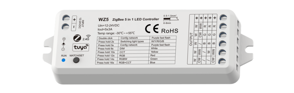 Controlador Tuya Fita LED Zigbee 12/24V 120/240W 5 Canais