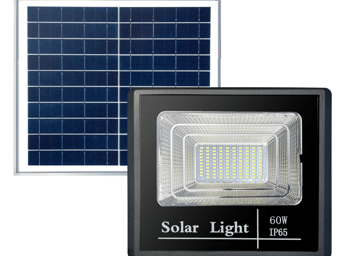 Projetor LED 60W com Bateria. Painel Fotovoltaico. Comando e Cabo 5m florida light solutions j florido