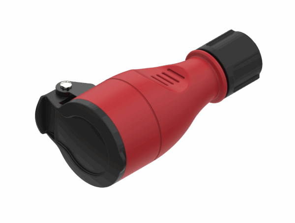 Ficha Fêmea IP54 Borracha 16A 4,8mm 2P+T C/ Bucim e Proteção, Vermelha